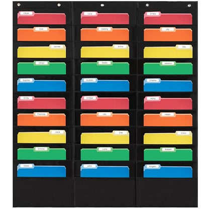 Essex Wares - 30 Pocket File Pocket Chart, Black, 42" Wide x 47" Tall - Versatile Wall Hanging File Folder Organizer for Classroom, Office, Home, and More - Wall Folder Organizer - 30 Pockets - size: 30 Pocket