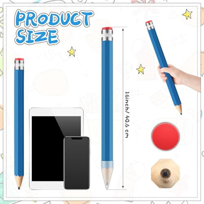 16 Inch Wooden Large Jumbo Pencils Giant Big Funny Wood Pencil with Cap and Eraser Fun Novelty Gifts for Kids School Kindergarten Home Office Prop Supplies(Blue) - color: Blue