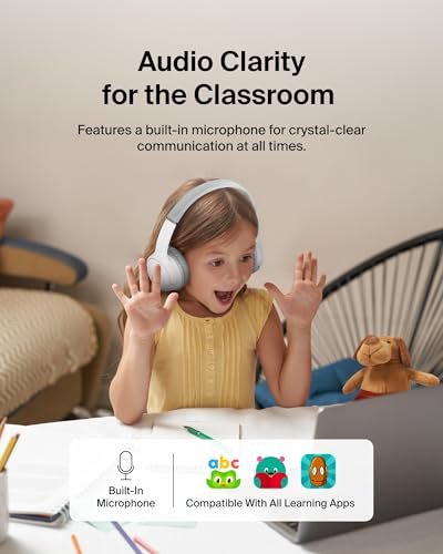 Belkin SoundForm Mini Kids Wireless Headphones w/Built-in Microphone, 30H of Playback Time, Fun Stickers, & Case - Over-Ear Headsets for Online Learning, School, iPhone, iPad, Galaxy, & More - White - color: White, style: Wireless (USB-C) + Case