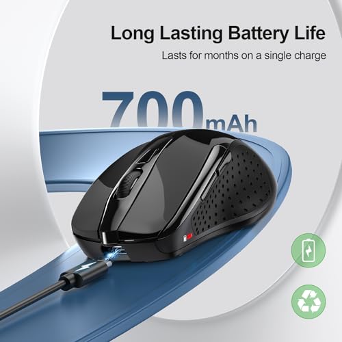 TECKNET Wireless Mouse, BT 5.0/2.4G, Rechargeable 6-DPI Silent, Black | Bluetooth 5.0/3.0 & USB A, 2-Device Easy Switch, Wide OS Compatible, 6 Buttons, 6-DPI up to 4800, Ergonomic for S to M Hands - color: Black