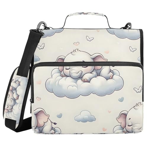 3 Ring Zipper Binder with Shoulder Strap Elephants Animal Forest 2 Inch Zippered Binder Bag 500 Sheet Capacity Multi Pockets for School Supplies - color: Multi3