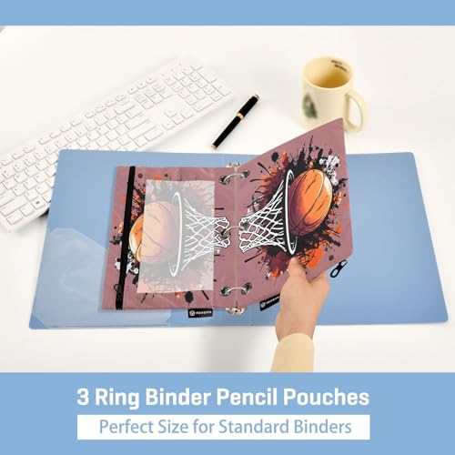 ALAZA Pencil Pouch for 3 Ring Binder, Splash Basketball Basket Hoop Binder Pencil Pouches with Clear Window Zipper Pencil Case Cosmetic Bags for Office College Supplies, 2PCS