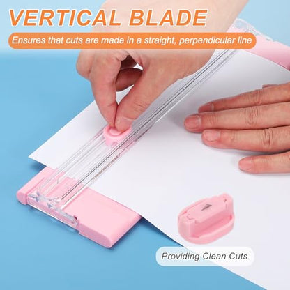 Generic Paper Cutter Trimmer, A4 Straight Small Portable Paper Slide Paper Slicer with Safe-Guard for Craft Cardstock Label Card, Scrapbook Photo, Pink, with 1 Blade
