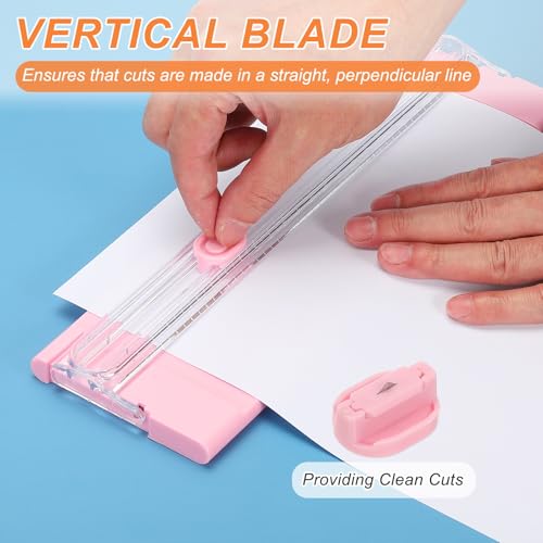 PATIKIL Paper Cutter Trimmer, A4 Straight Small Portable Paper Slide Paper Slicer with Safe-Guard for Craft Cardstock Label Card, Scrapbook Photo, Pink, with 1 Blade - color: Pink