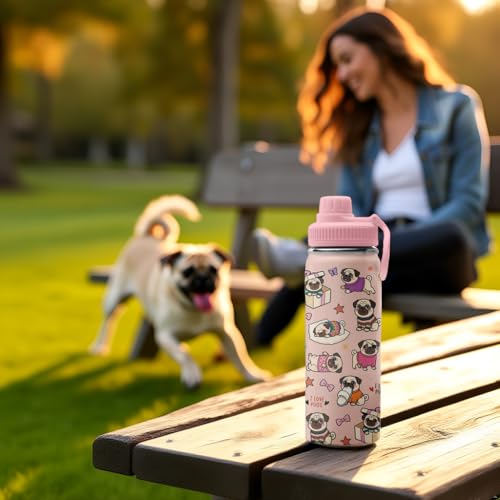 Pug Gifts for Dog Lovers - Christmas Birthday Gifts For Pug Lovers - I Love Pugs 18oz Water Bottle for Dog Mom, Keeps Drinks Cold & Hot Double Wall Vacuum Insulated Tumbler - color: French Bulldog