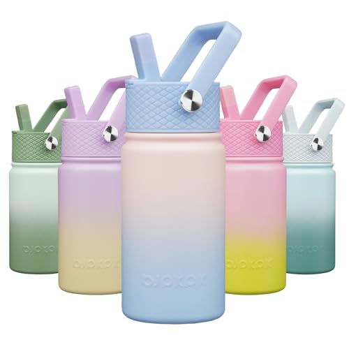 BJPKPK Insulated Water Bottle, 15oz Stainless Steel with Straw Lid | Leak Proof, BPA-Free, Vacuum Insulated, Keep Drink Cold & Hot, Metal Water Bottle for Travel, Gym, Office, Cupholder Friendly - color: Sunset Clouds, style: N-15oz-Color Lid