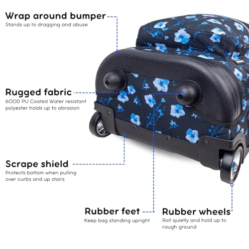 J World Sunrise Kids Rolling Backpack with Wheels for Girls Boys, Roller Bookbag for School, 18 x 13 x 9 Inches, Night Bloom - color: Night Bloom