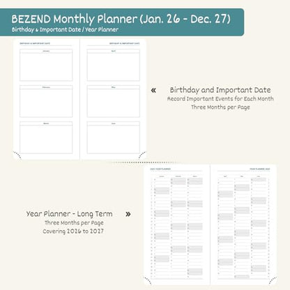 BEZEND Pocket Monthly Planner 2026-2027 (3.5" x 6.5") 2 Year Calendar Book for Purse with Note Pages, 100 GSM Paper, Inner Pocket, Pen Holder, Vegan Leather Hardcover in Dark Green - color: Dark Green, size: Pocket 3.5" x 6.5"