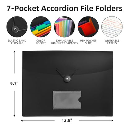 3 Pack 7 Pocket Accordian File Organizer, Expanding File Folder with Labels, Plastic Expandable File Folder for Documents Letter Size A4 Papers - size: 3 Pack 7 Pocket