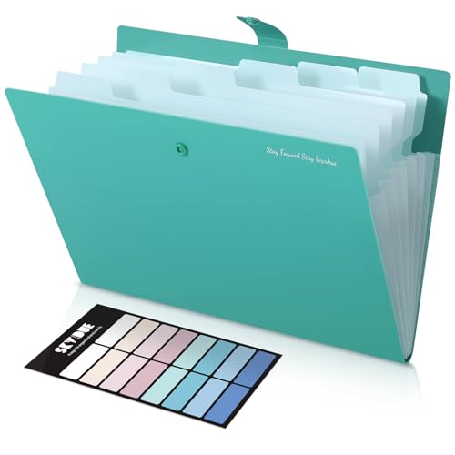 SKYDUE 7-Pocket Expanding File Folder, Professional Accordion Document Organizer with Labels, Portable Paper Receipt Holder for Office Home Business, Letter/A4 Size Green - color: Green