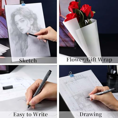 Tracing Paper Pad for Drawing, 100 Sheets, 8.5 x 11 Inch, 50gms Translucent Vellum Paper, for Sketching, Preliminary Drawing, Image Overlays (1 Pack, 8.5×11in) - size: 8.5×11in