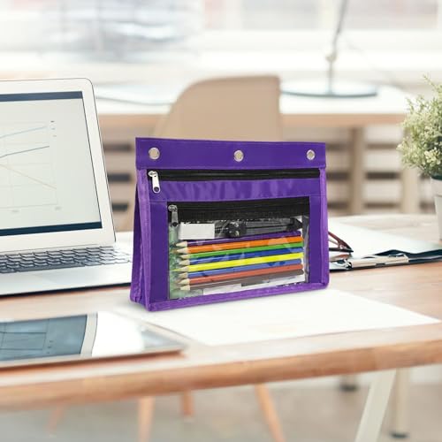 YoeeJob 18 Pack 1 Inch Expandable Zipper Pencil Pouches with Clear Window for 3 Ring Binder, Suitable for School & Office（Purple） - color: Purple