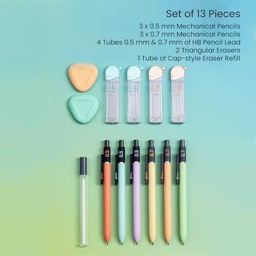Ddaowanx Aesthetic Mechanical Pencils Set,Cute Stationery Kit for School | 6PCS Mechanical Pencil 0.5&0.7mm with 4 Boxes HB Leads and Erasers,Gifts for Teen Girls,Back to School Supplies