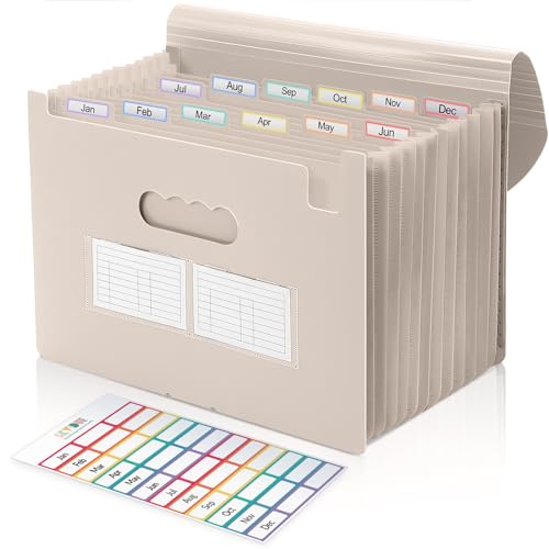 SKYDUE Accordion File Organizer, Expanding File Folder with 13 Pockets, Portable Document Paper Bill Receipt Organizer, Home School Office Supplies, Letter A4 Size Brown - color: Milk Tea Brown