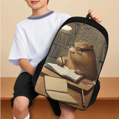 Cool Capybara Backpack with Lunch Box Kids Boys Back to School, Backpack for 2nd Grade Boys Back to School Back Pack Pencil Case and Water Bottle Holder 4 Piece Set for Kids Study - color: Capybara