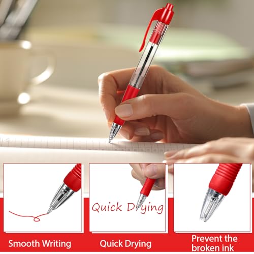 Fainne 200 Pack Retractable Ballpoint Pen 1.0 mm Medium Point Refillable Smooth Click Writing Pens With Grip for Work Journal Writing Office School Supplies (Red Ink) - color: Red Ink