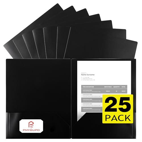 pmybupo 25 Pack Black 2 Pocket Folders,Heavy Duty Plastic Folders for Letter Size Paper,Heavy Duty Poly,Long Lasting,Includes Labels. - color: Black