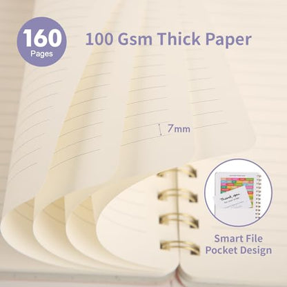 Spiral Notebook-6.10" x 8.19" College Ruled Journal with Inner Pockets and 160 Pages,PU Leather Cover Business Journal, Twin-Wire Binding Notebook Perfect for Office & Home School Supplies - color: 005-Violet-1pack, size: A5-160 pages