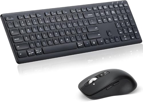 CITLLA Wireless Keyboard and Mouse Combo, Scissor-Switch Keys, 2-in-1 USB Receiver and Two Bluetooth, Multi Device Silent Design for Computer, Laptop, MacBook and iPad (Pure Black) - color: Pure Black