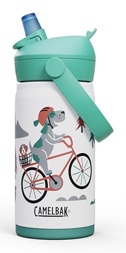 CamelBak Thrive Flip Straw Kids Bite Valve Stainless Steel Water Bottle Biking Dogs, 12oz - color: Biking Dogs