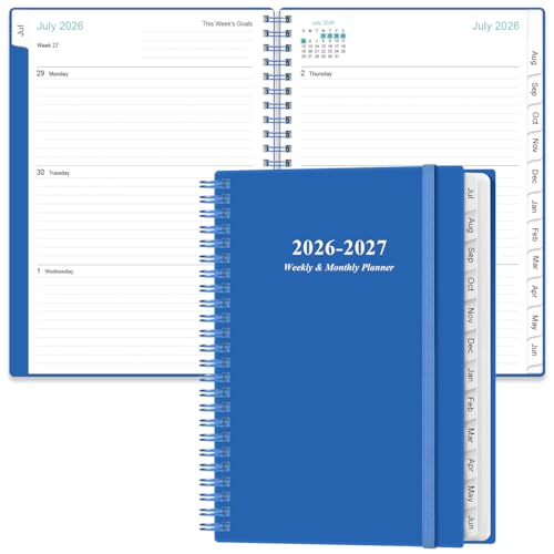 2026-2027 Planner - Planner 2026-2027 from July 2026 - June 2027, Weekly & Monthly Planner Spiral Bound with 12 Monthly Tabs, Inner Pocket, 6.4" x 8.5", Blue - color: Blue, size: 6.4" x 8.5"