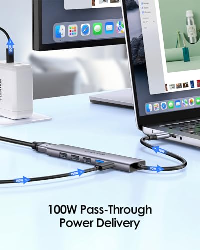 LENTION 6-in-1 USB C Hub, 4K@30Hz HDMI, 100W PD, 1 USB 3.0, 3 USB 2.0 | Ideal for Work & Study, Stable Driver 3.0 Certified, Compatible with macOS, iOS/iPadOS, Windows & ChromeOS (CH17, Space Gray) - color: Space Gray