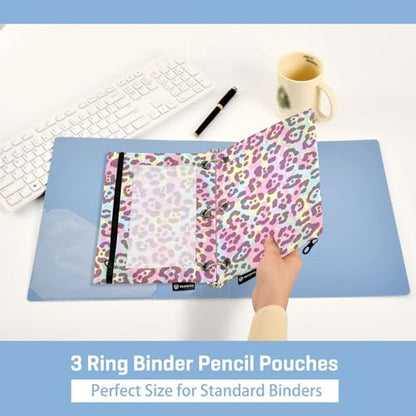 ZAZYXTJ Personalized Leopard Print Binder Pencil Pouchs 3 Ring | with Zipper Clear Window Office Organizers bag for School Students Teacher Supplies 2 Pack - color: Leopard Print