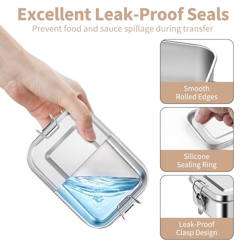 TeamFar 2 Pack Stainless Steel Bento Box, 28oz Metal Lunch Box | with 3 Compartments for Adults/Kids, Lunch Food Containers for School/Work/Meal Prep, Leak-Proof & Dishwasher Safe, 850ML - size: 850ML