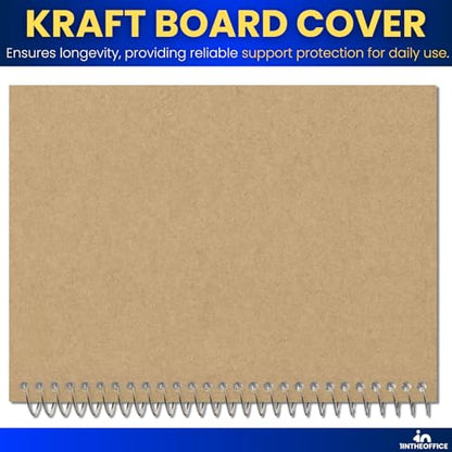 1InTheOffice Wirebound Spiral College Ruled Notebook 6 x 9, 3 Subject Notepad, Kraft Cover, 100 Sheets, (4/Pack)