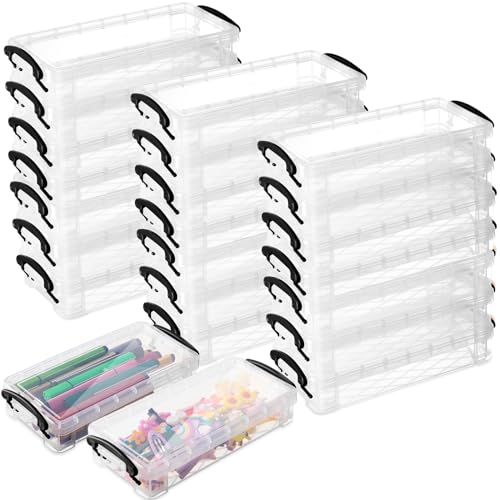 Gueevin 24 Pcs Large Capacity Plastic Pencil Box Clear Plastic Pencil Case Crayon Box with Snap Tight Lid Watercolor Pen Storage Brush Organizer Drawing Tools Container (Black) - color: Black