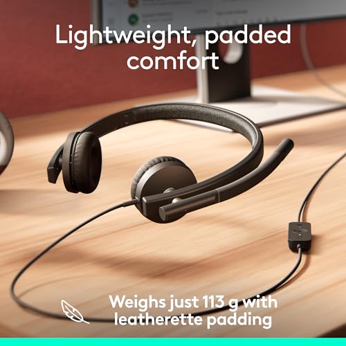 Logitech H570e USB Headset with Microphone for PC and Mac, USB-A Wired Headset with Stereo Sound, Noise-Canceling Mics and Inline Controls, Certified for Microsoft Teams, Black - size: Teams, style: Stereo