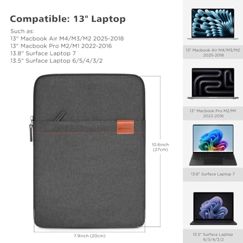 NIDOO 13 Inch Laptop Sleeve Case Protective Carrying Bag Computer Cover for 13.6" 13" MacBook Air/ 14" MacBook Pro/13 MacBook Neo/ThinkPad X13 L13 E14 L14 T14s/ Yoga 7/ ThinkBook 14/13.4" XPS 13 - color: Black, size: 13 inch