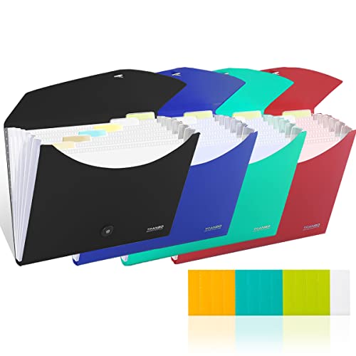 4 Pack 7 Pockets Accordion File Organizer, TRANBO Letter Size/A4 Expanding File Folder with Index Tabs, Expandable Plastic Document Organizer for Business Travel School Office Home - style: 4 Colors Mix