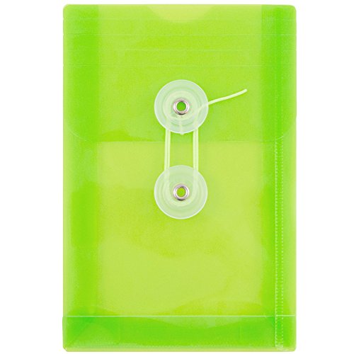 JAM PAPER Plastic Envelopes with Button & String Tie Closure - 4 1/4 x 6 1/4 - Lime Green - 12/Pack - color: Lime Green, size: 4 x 6