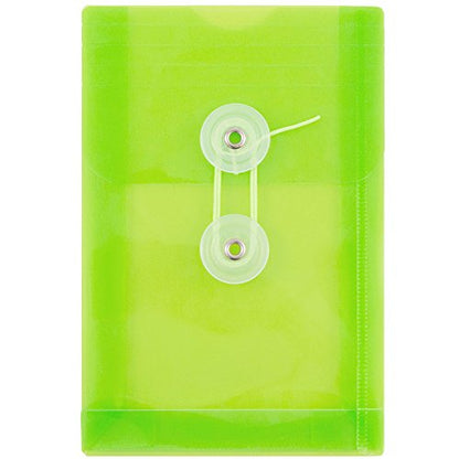 JAM PAPER Plastic Envelopes with Button & String Tie Closure - 4 1/4 x 6 1/4 - Lime Green - 12/Pack - color: Lime Green, size: 4 x 6