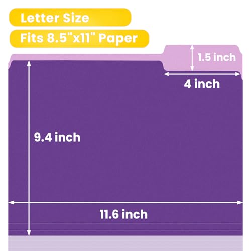 SUNEE File Folders, 18 Pack Manilla Folders 8.5 x 11, 1/3 Cut Tab for Easy Labeling and Organization, Durable Standard Paper for Home, Office, School Filing, Purple - color: Purple