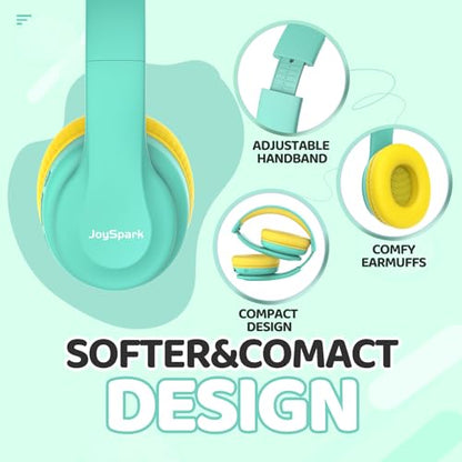 JoySpark Kids Bluetooth Headphones, Lightweight Wireless Headphones for Kids, 85/94dB Volume Limited, 60 Hours Playtime, Bluetooth 5.3, Over-Ear Toddler Headsets with Built-in Mic-Green - color: Green