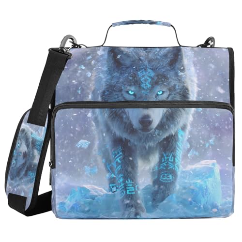 ALAZA Blue Eyed Wolf Zipper Binder 3 Ring Animal Binder Organizer with Zipper and Shoulder Strap Large Capacity Multi-Pocket Trapper Keeper File Folder for Office Supplies - color: Multicolored 17