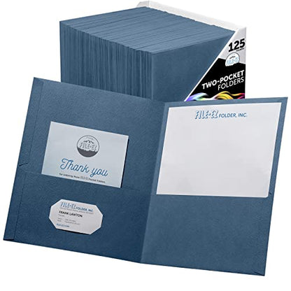 FILE-EZ Two-Pocket Folders, Dark Blue, 125-Pack, Textured Paper, Letter Size (EZ-32423) - color: Dark Blue, size: 125 Folders