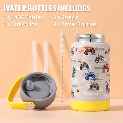 rockpapa Kids Lunch Box Set with 14oz Insulated Water Bottle & Lunch Bag, Leakproof 5.5 Cups Bento Box for School & Children, BPA-Free, Microwave Safe for Boys Girls (Grey Trucks) - color: Grey Trucks