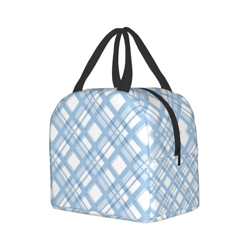 Nerxy Blue Buffalo Plaid Check Lunch Bag Modern Lunch Box 8x5x8.5inch Soft Meal Tote Bag Lunchbox For Women Kids Adults Work School Office Travel Picnic Outdoor - color: Blue
