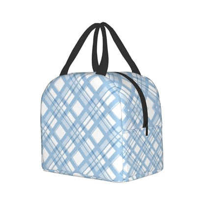Nerxy Blue Buffalo Plaid Check Lunch Bag Modern Lunch Box 8x5x8.5inch Soft Meal Tote Bag Lunchbox For Women Kids Adults Work School Office Travel Picnic Outdoor - color: Blue