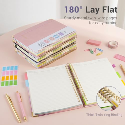 Hardcover Spiral Journal Notebook, 300 Pages 5 Subject Notebook College Ruled with Removable Dividers Tabs, 8" x 10" Notebooks for Work, Spiral Ruled Lined Writing Journal Hardcover Leather Notebook for School (Purple, 8''x 10'') - color: Purple