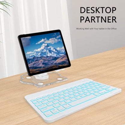 for Bluetooth Keyboard, Cute Tablet Stand Adjustable & Foldable, 7-Color Wireless Rechargeable Keyboard for iPad, iPad Pro/Mini/Air, Samsung Xiaomi Tablets, etc - White - color: B-Backlight Keyboard-White