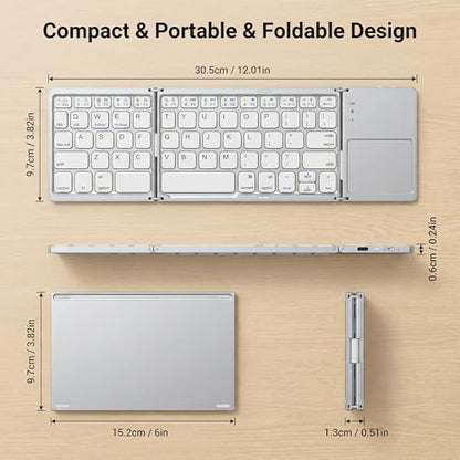 Bluetooth Foldable Keyboard with Touchpad, Tri-Fold Wireless Foldable Keyboard for iPad, Phone, Tablet, Auto Reconnect Portable Wireless Keyboard for Travel, Slim Magnetic Folding Keyboard Bluetooth - size: Silver With Touchpad