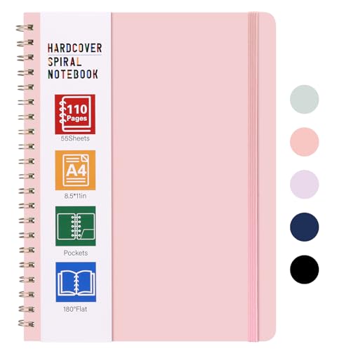 LABUK Spiral Notebook 8.5 x 11, A4 Hardcover Notebooks for Women, 55 Sheets 110 Pages Large Journal for Work, School, (Pink) - color: 2-pink, style: A4