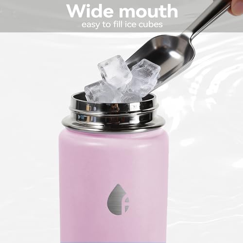 Stainless Steel Water Bottle with Straw Lid, 18oz Insulated Vacuum Bottle with Carrying Loop, Dishwasher Safe，uitable for use in schools, Offices, and outdoor activities (PINK) - color: Pink