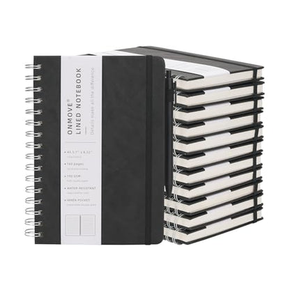 Spiral Notebooks Journal for Women Men 12 Pack Bulk Leather Hardcover with Pen Holder A5 160 Pages 100 GSM Thick Paper for Work School Lined Black - color: Black
