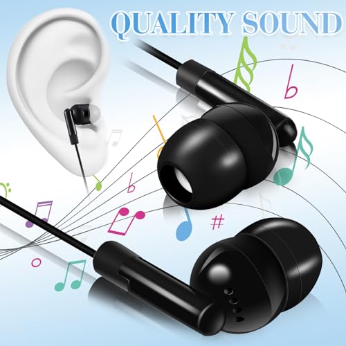 Kanayu 100 Packs Earbuds Bulk Basic Student Earphone Individually Bagged 3.5 mm Headphones for Schools Classrooms Library Teens Gift(Black, White) - color: black and white