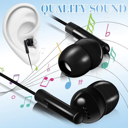 Kanayu 100 Packs Earbuds Bulk Basic Student Earphone Individually Bagged 3.5 mm Headphones for Schools Classrooms Library Teens Gift(Black, White) - color: black and white